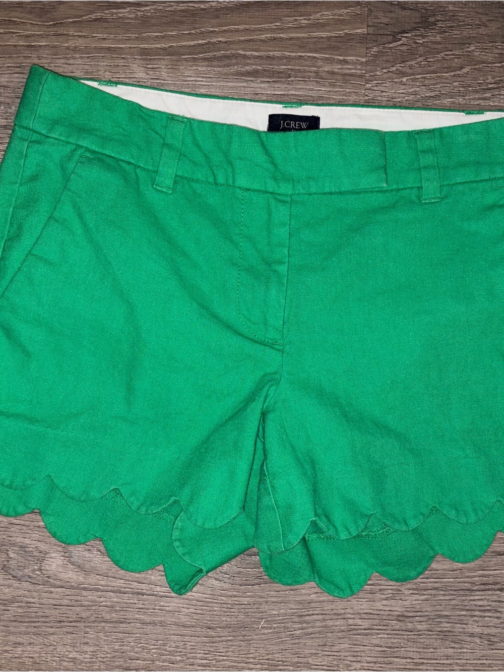 J. Crew Bright Green Scallop Hem High-Waist Shorts